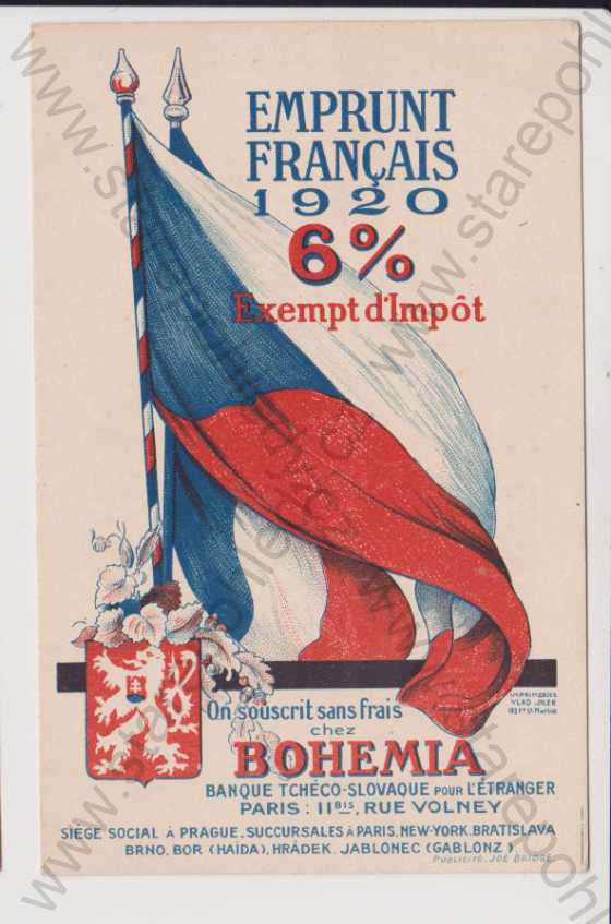  - Vlajka - Francie, koláž, kolorovaná, DA, litografie