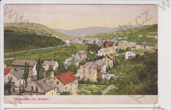  - Kraslice (Graslitz) - panorama / celkový pohled, kolorovaná