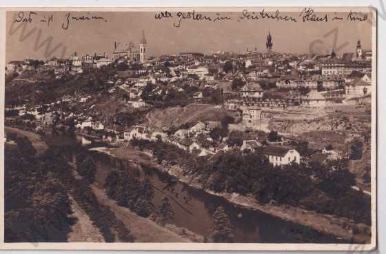  - Znojmo - Znaim, pohled na město s řekou, Dyje, kostel, hrad, radnice, foto Czyharz Znaim