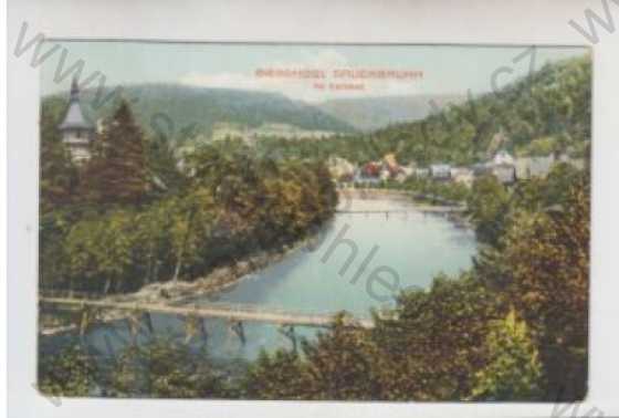  - Kyselka (Sauerbrunn), řeka, most, částečný záběr města, kolorovaná