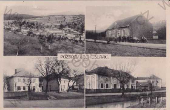  - Bohuslavice (Zlín), koláž, více pohledů, pohled na obec, pohledy na budovy