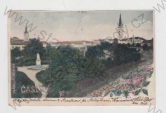  - Čáslav (Kutná hora), částečný záběr města, park, kolorovaná, DA
