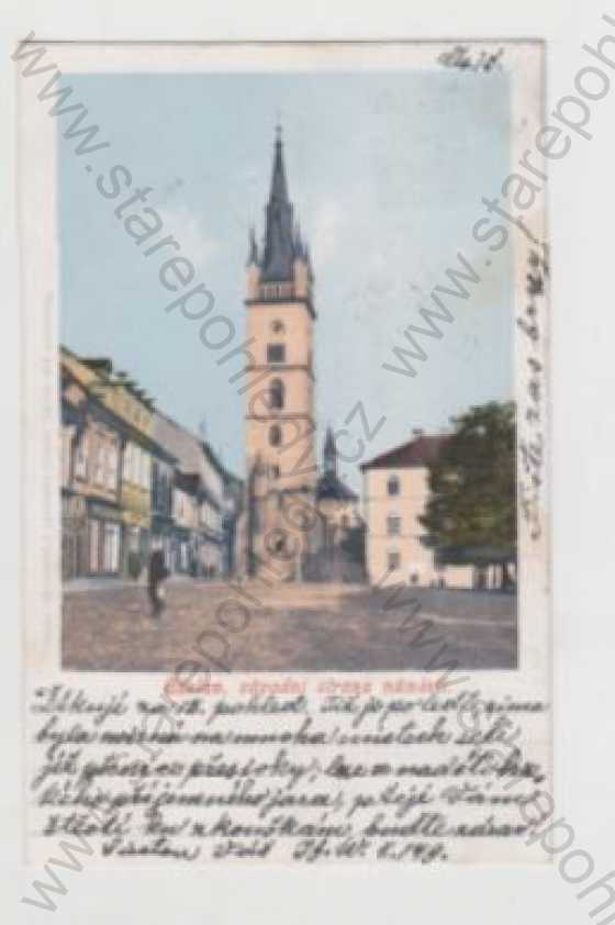  - Čáslav (Kutná hora), náměstí, věž, kolorovaná, DA