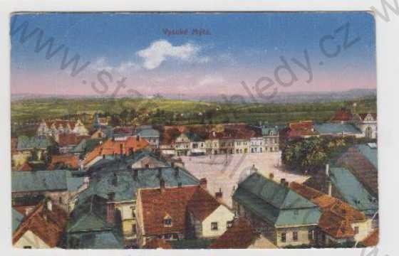  - Vysoké Mýto (Ústí nad Orlicí), náměstí, částečný záběr města, kolorovaná