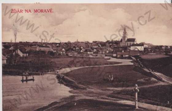 - Žďár nad Sázavou, město, řeka, kostel, kresba