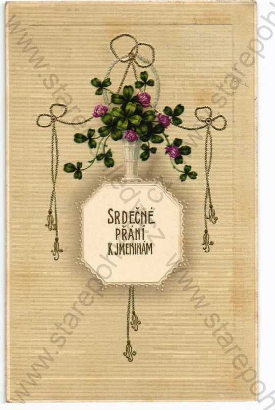  - Srdečné přání k jmeninám květina  koláž plastická karta
