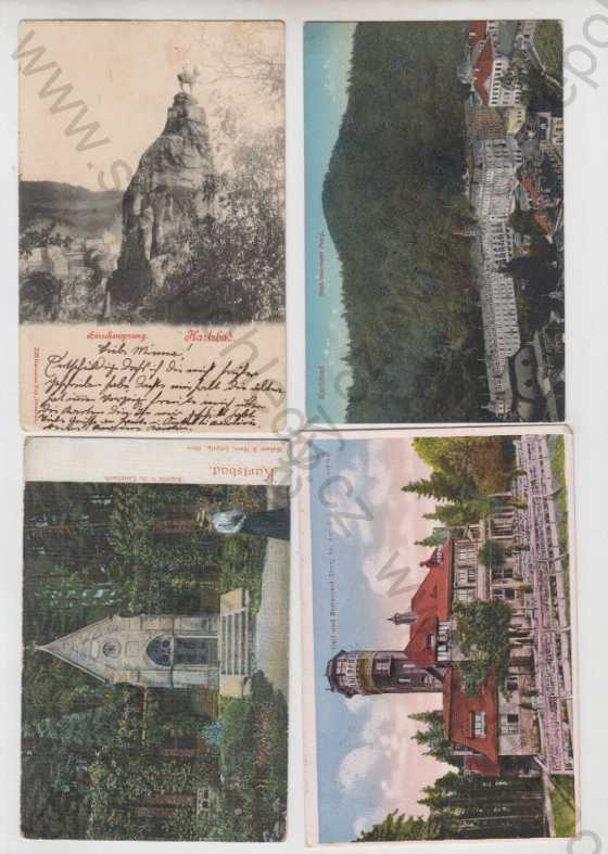  - 4x Karlovy Vary (Karlsbad), Jelení skok, Hotel Pupp, kaple, restaurace, rozhledna, kolorovaná