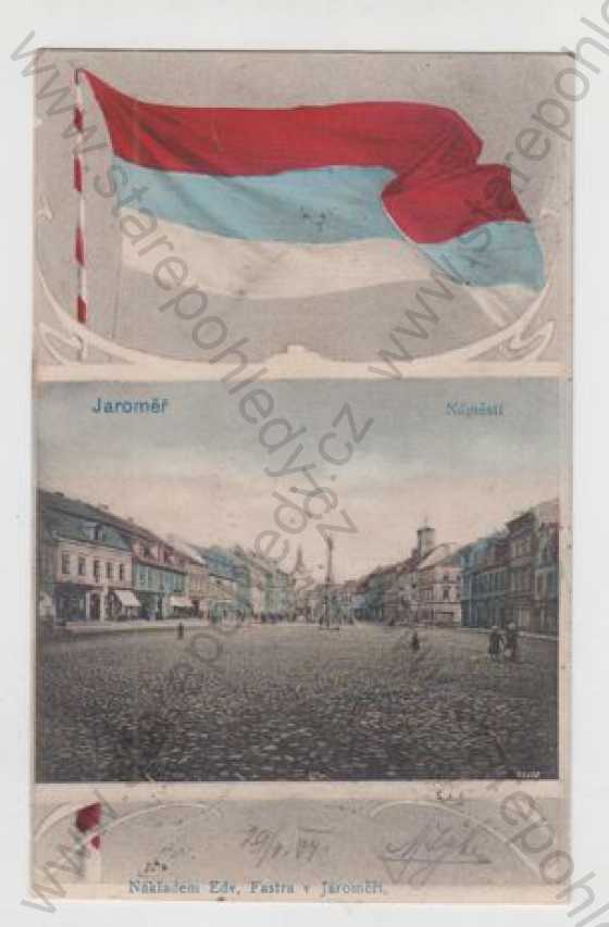  - Jaroměř (Náchod), náměstí, vlajka, kolorovaná, DA