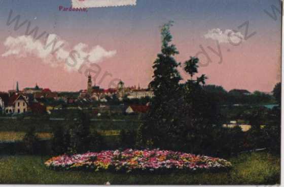  - Pardubice, pohled na město, litografie, kolorovaná