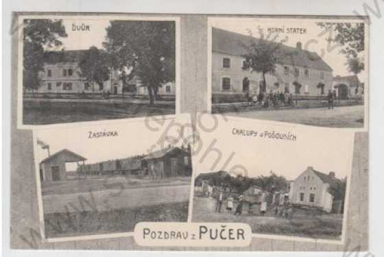  - Pučery (Kolín), více záběrů, dvůr, statek, zastávka, chalupa