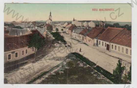  - Rousínov (Neu Raussnitz) - , částečný záběr města, kostel, kolorovaná