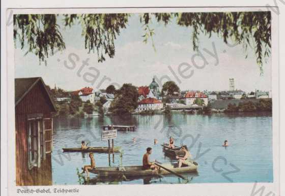  - Jablonné v Podještědí (Deutsch - Gabel) - rybník, loďka, část města, velký formát