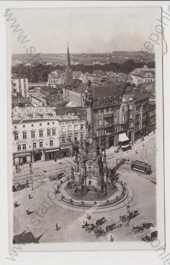 - Olomouc (Olmütz) - pohled z radní věže, tramvaj, kůň 
