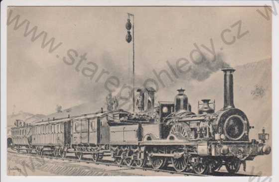  - Vlak / lokomotiva - rychlík kolem r. 1860, výtvarno