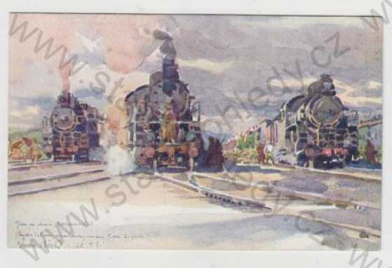  - Vlak, lokomotiva, kresba, kolorovaná