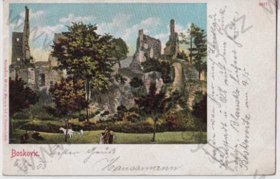  - Boskovice - Boskowitz (Blansko), hrad, litografie, kolorovaná, DA