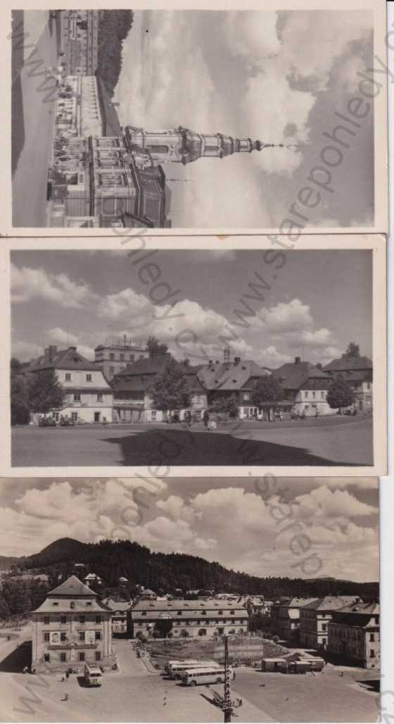  - 3 ks pohlednic: Nový Bor - Haida (Česká Lípa), pohledy na obec, kostel