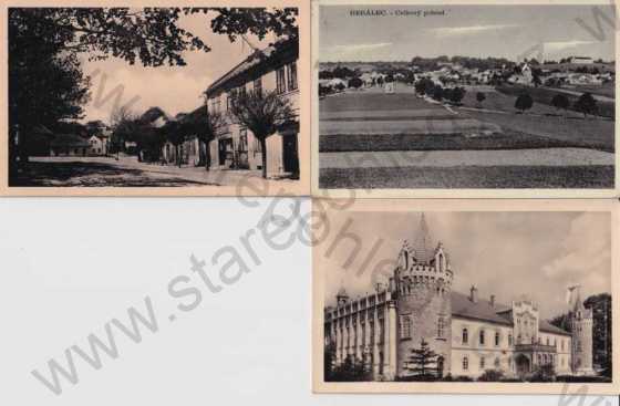  - 3 ks pohlednic: Herálec (Havlíčkův Brod) celkový pohled, ulice, zámek