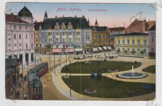  - Ostrava - město (Mähr. Ostrau), náměstí, tramvaj, park, kašna, vodotrysk, kolorovaná