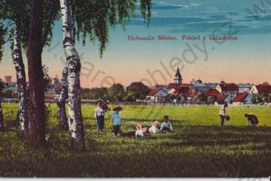  - Heřmanův Městec (Chrudim) pohled na město z bažantnice, litografie, kolorovaná
