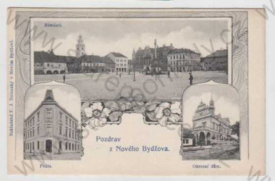  - Nový Bydžov (Hradec Králové), více záběrů, náměstí, pošta, okresní dům, koláž, DA
