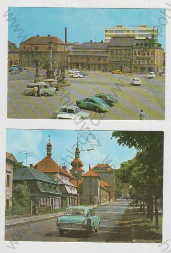 - 4x Rumburk (Děčín), náměstí, automobil, pohled ulicí