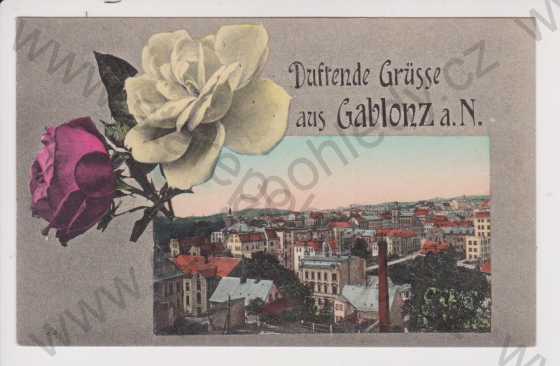  - Jablonec nad Nisou (Gablonz an der Neisse) - celkový pohled, koláž, kolorovaná