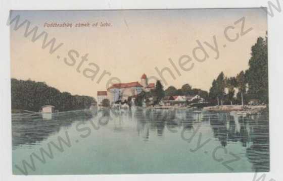  - Poděbrady (Nymburk), zámek, Labe, řeka, kolorovaná
