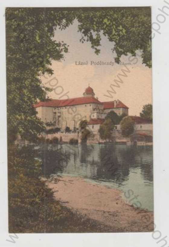  - Poděbrady (Nymburk), zámek, Labe, řeka, kolorovaná