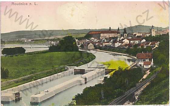  - Roudnice nad Labem (Litoměřice), pohled na město, litografie, kolorovaná
