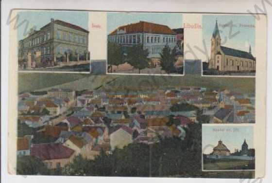  - Libušín (Kladno), více záběrů, škola, kostel, celkový pohled, kolorovaná