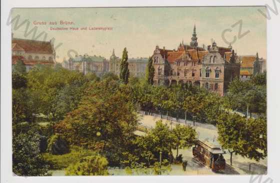  - Brno - Brünn - Německý dům a Lažanskyplatz, TRAMVAJ, kolorovaná