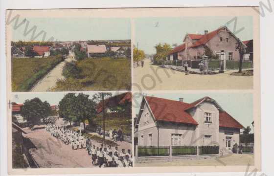  - Jílovice - celkový pohled, obecní dům, průvod, partie, kolorovaná
