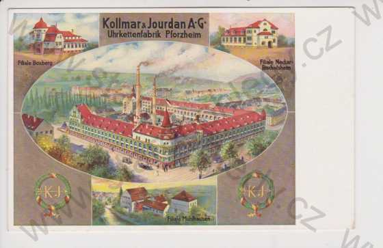  - Německo - Pforzheim - továrna Kollmar & Jourdan, koláž, kolorovaná