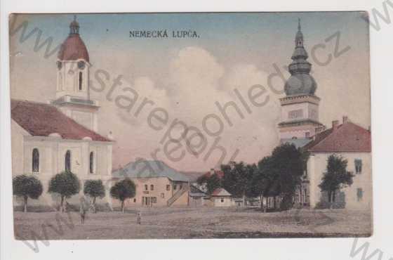  - Slovensko - Německá Lupča - střed obce, kostel, kolorovaná