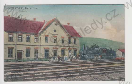 - Podkarpatská Rus - Volovec - nádraží, vlak, kolorovaná