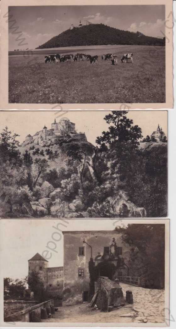  - 3x pohlednice: Buchlov (Uherské Hradiště), hrad, dobytek