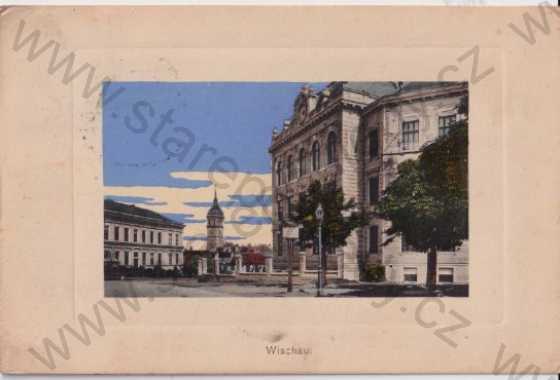  - Vyškov - Wischau, náměstí, litografie, kolorovaná, tlačený rámeček