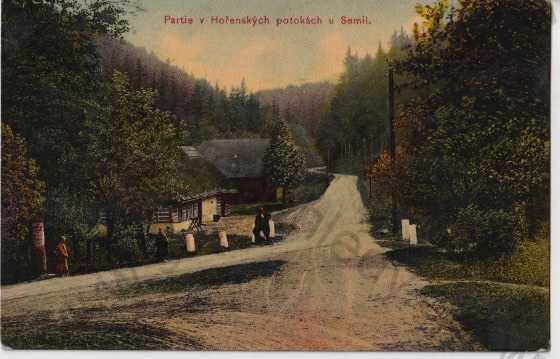  - Hořenské potoky (Semily), chalupy, litografie, kolorovaná