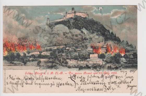  - Bezděz (Bösig) - požár 1898, kolorovaná, DA