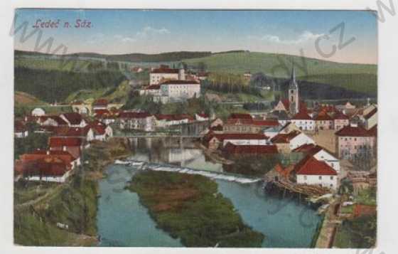  - Ledeč nad Sázavou (Havlíčkův Brod), řeka, částečný záběr města, kolorovaná