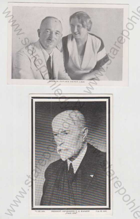  - 4x Osobnosti, Edvard Beneš, manželka, Masaryk, kresba
