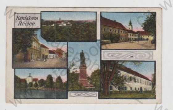  - Kardašova Řečice (Jindřichův Hradec), více záběrů, celkový pohled, pohled ulicí, socha, kolorovaná