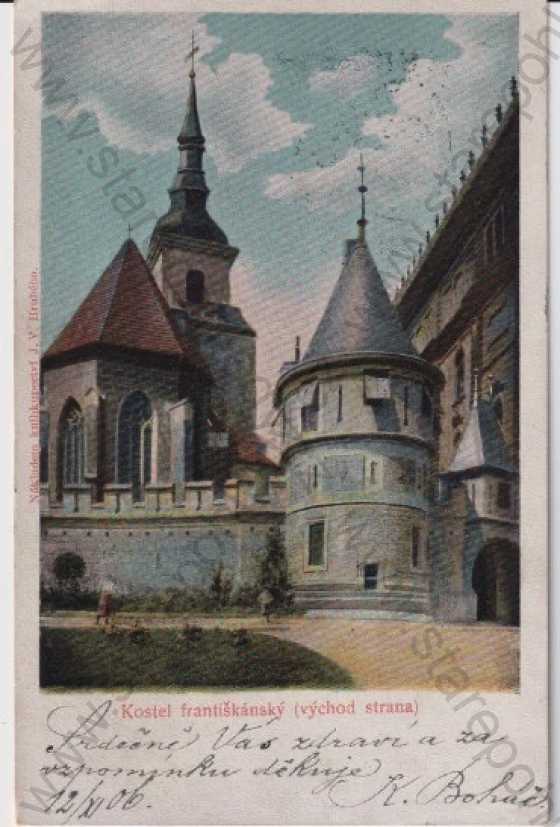  - Plzeň - Pilsen, františkánský kostel, kresba, barevná, DA