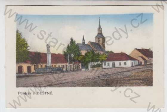 - Deštná (Jindřichův Hradec), náměstí, kostel, kolorovaná