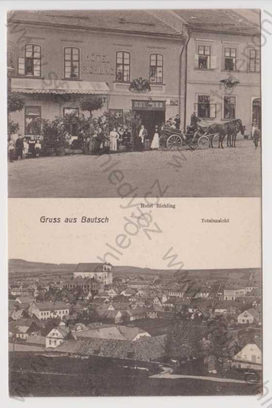  - Budišov nad Budišovkou (Bautsch) - celkový pohled, Hotel Richling, kůň