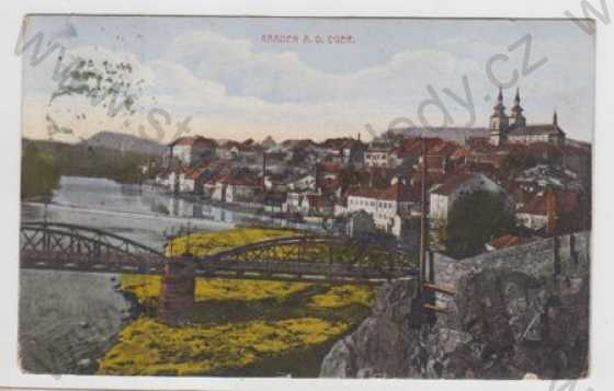  - Kadaň (Kaaden) - Chomutov, řeka, most, částečný záběr města, kolorovaná