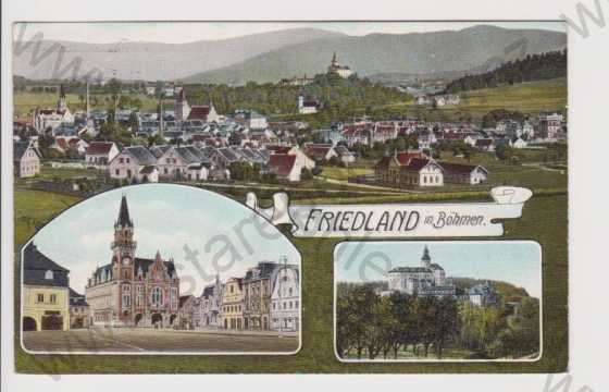  - Frýdlant (Friedland) - celkový pohled, náměstí, zámek, koláž, kolorovaná
