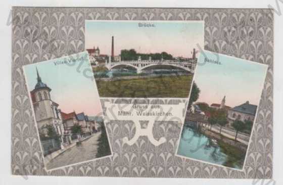  - Hranice (Mähr. Weisskirchen) - Přerov, více záběrů, most, pohled ulicí, zámek, kolorovaná