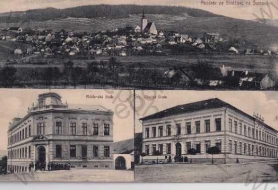  - Strážov - Drosau (Klatovy), více pohledů: celkový pohled, školy